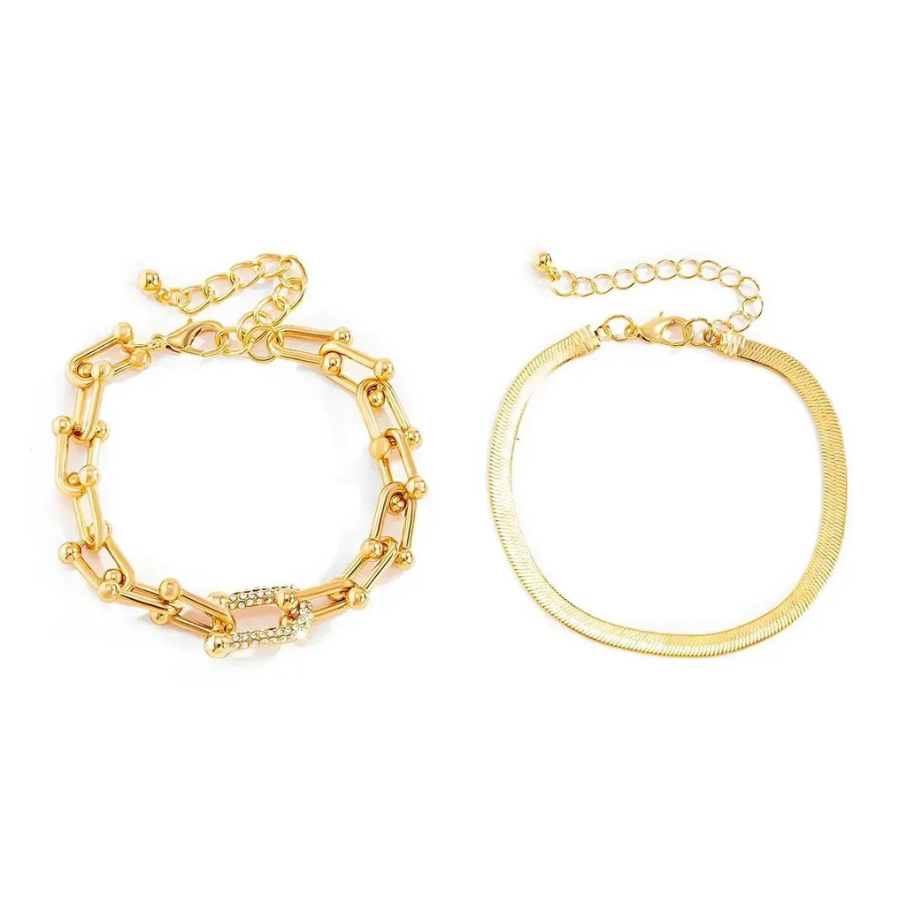 Two-Piece Padlock Chain and Herringbone Bracelet Set