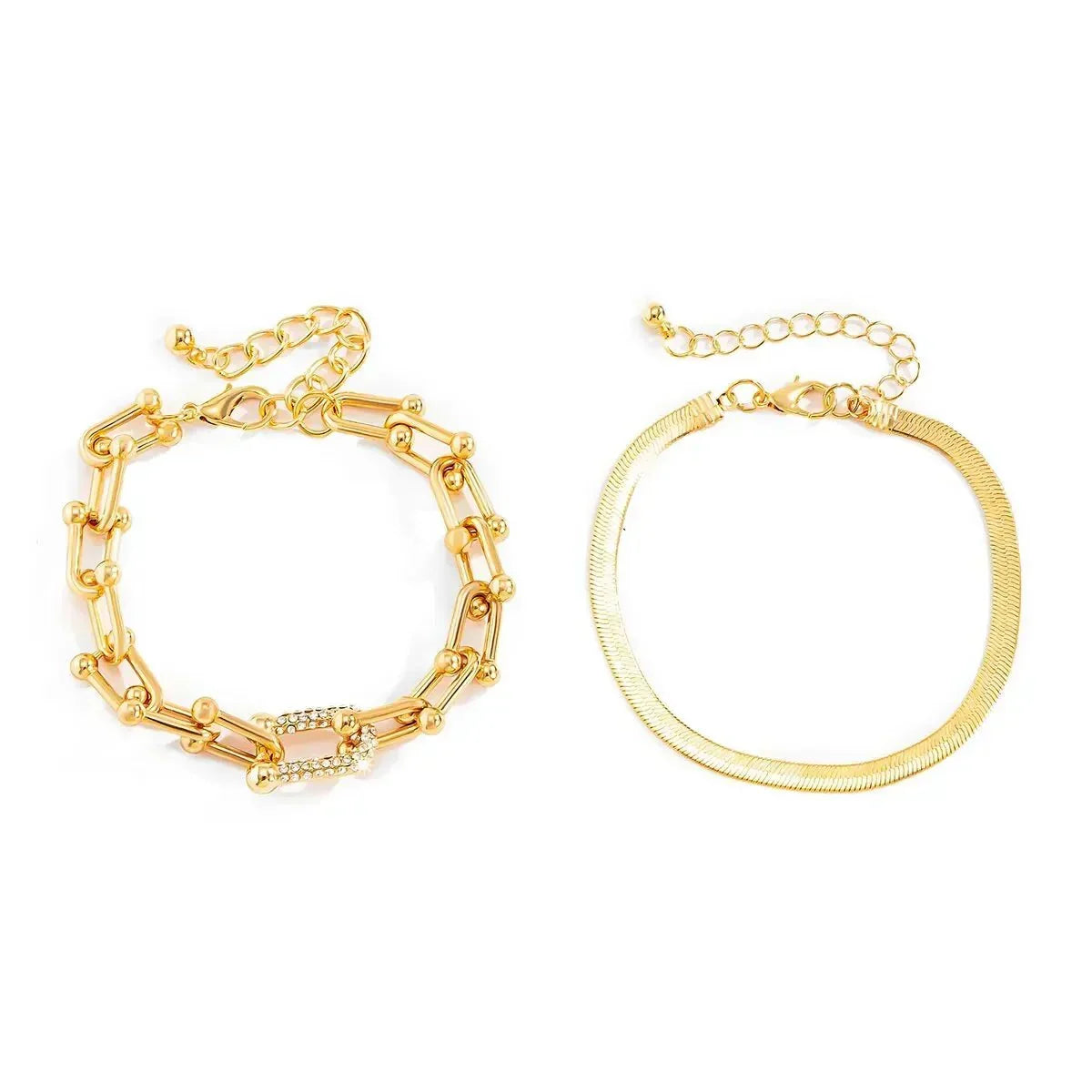 Two-Piece Padlock Chain and Herringbone Bracelet Set