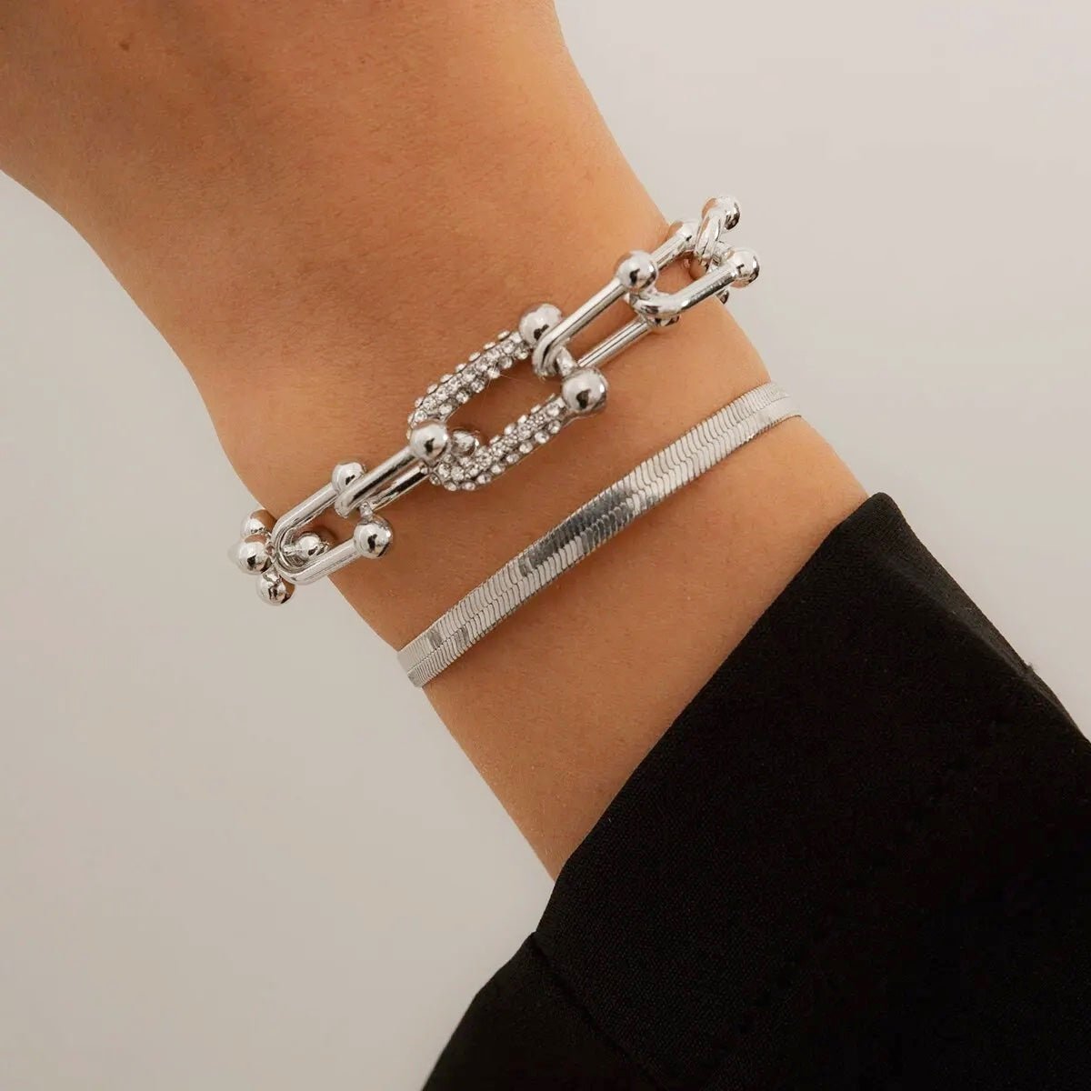 Two-Piece Padlock Chain and Herringbone Bracelet Set