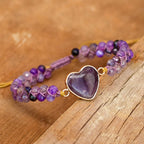 Amethyst Bead Bracelet with Heart Stone