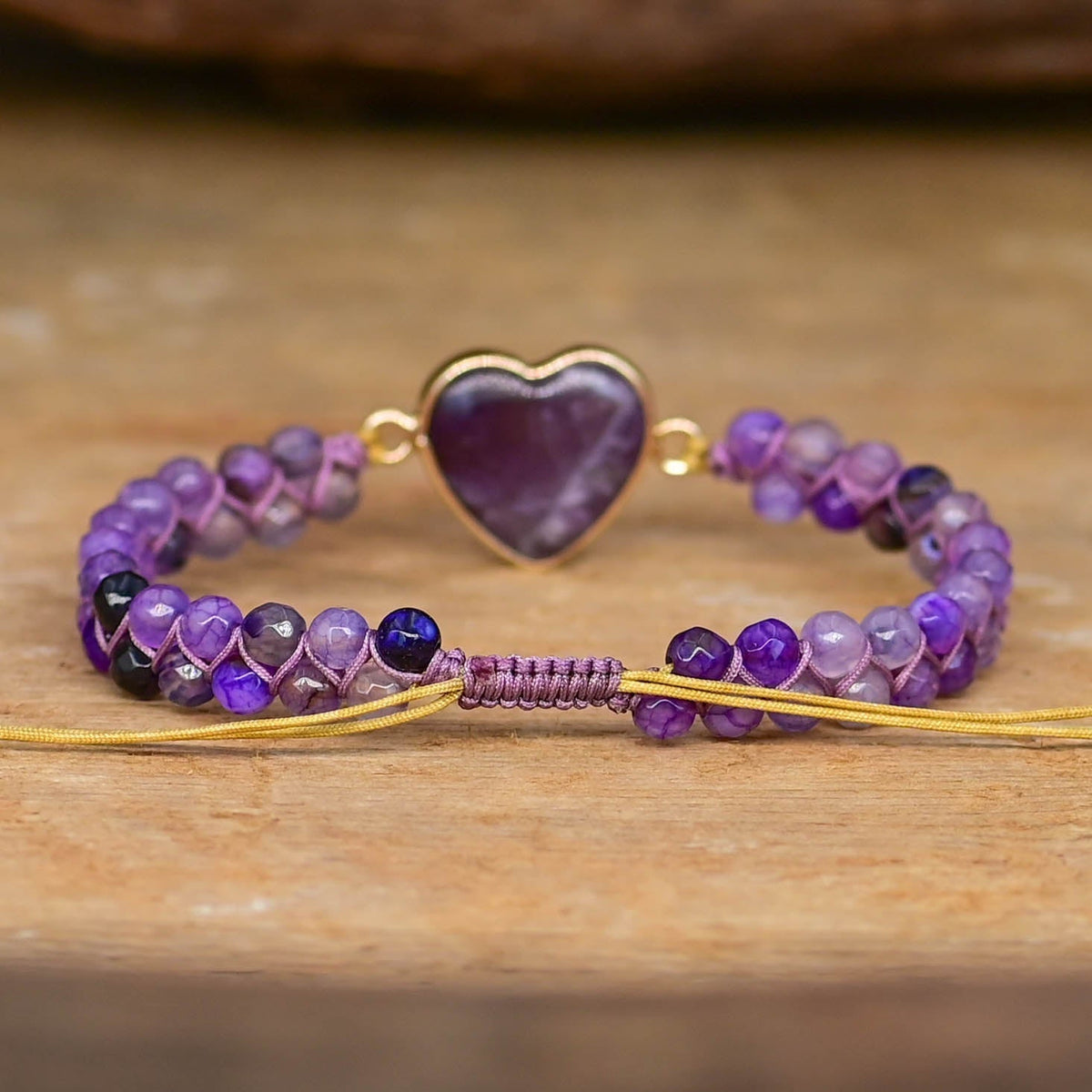Amethyst Bead Bracelet with Heart Stone