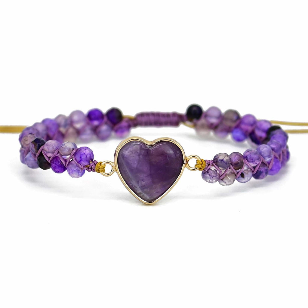 Amethyst Bead Bracelet with Heart Stone