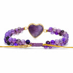 Amethyst Bead Bracelet with Heart Stone