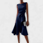 Sleeveless Midi Dress with Asymmetric Draped Skirt
