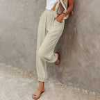 Cuffed Trousers in Linen with Elastic Waist