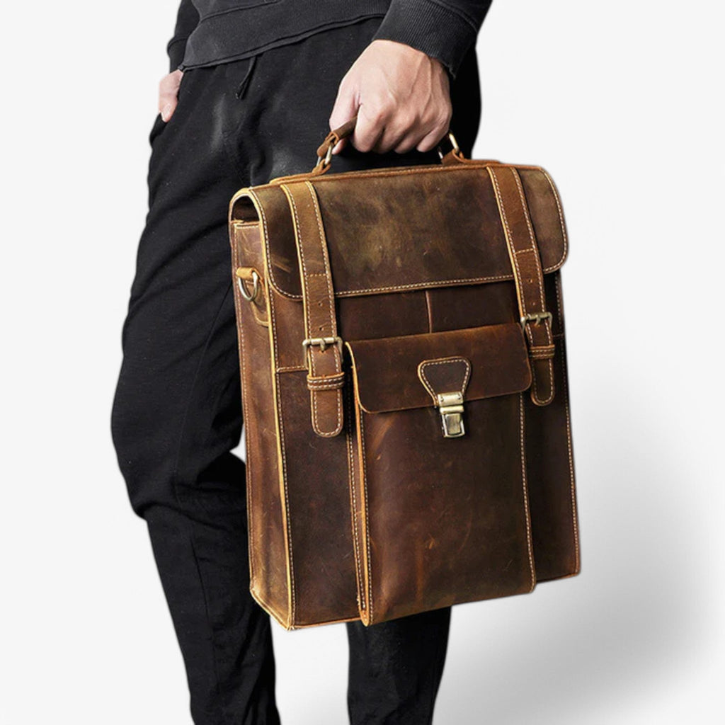 Men's Convertible Leather Backpack and Briefcase