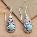 Vintage Teardrop Turquoise Silver-Plated Drop Earrings