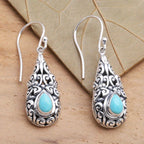 Vintage Teardrop Turquoise Silver-Plated Drop Earrings