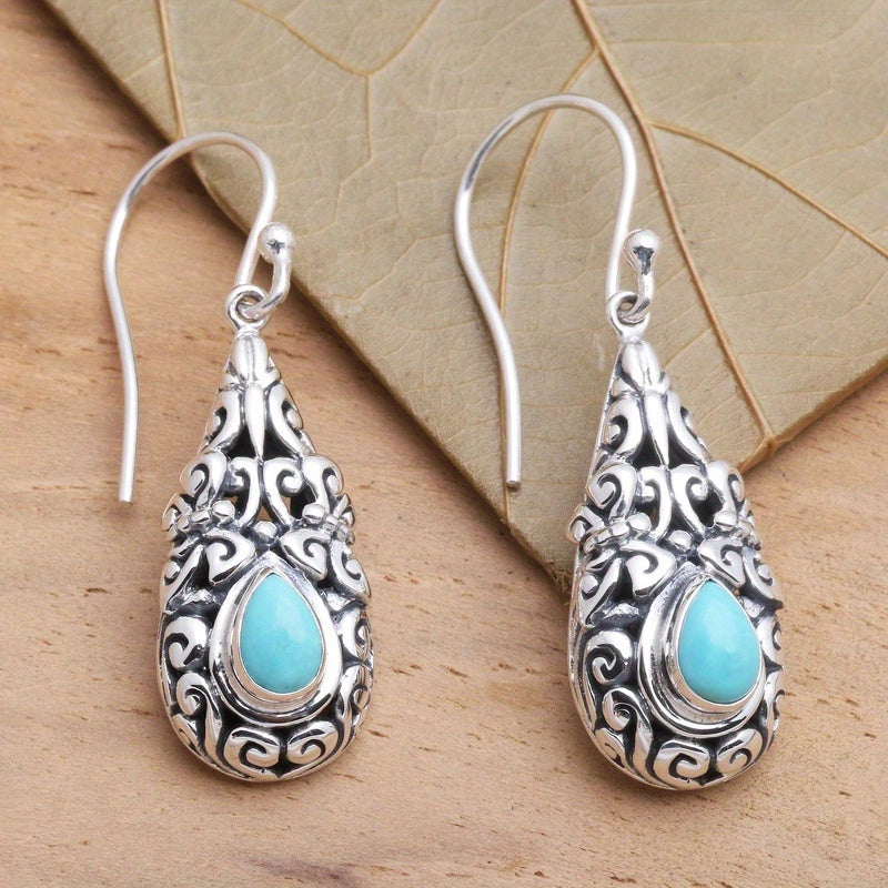 Vintage Boho Turquoise Filigree Teardrop Earrings