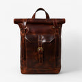 Rugged Full-Grain Cowhide Leather Roll-Top Backpack