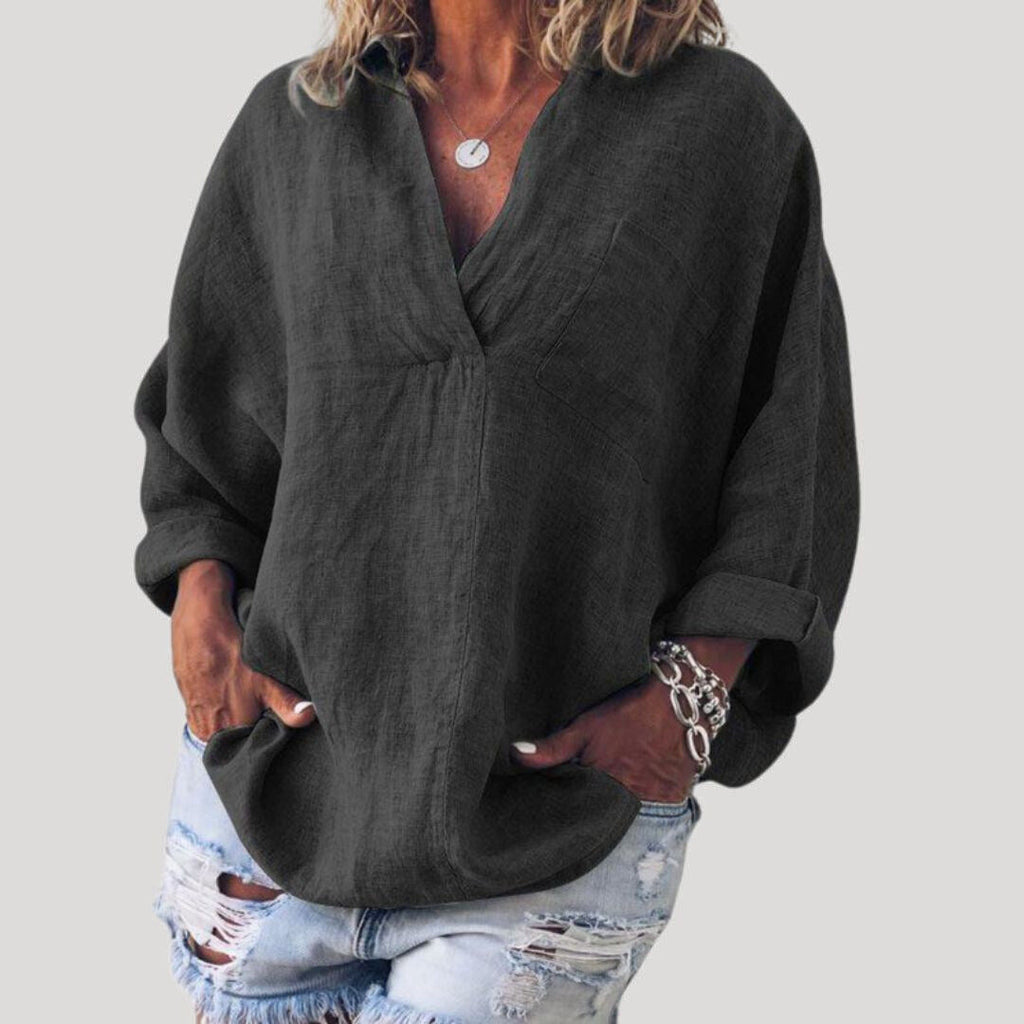 Women's Linen V-Neck Blouse