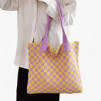 Light Green and White Crocheted Shopper Tote Bag