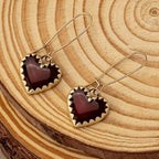 Vintage Bohemian Red Resin Drip Heart Earrings