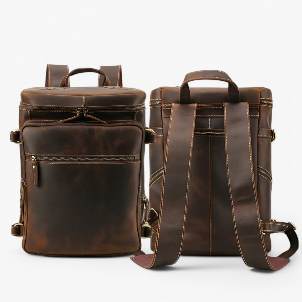Luxury Full-Grain Leather Laptop Backpack with Padded Back