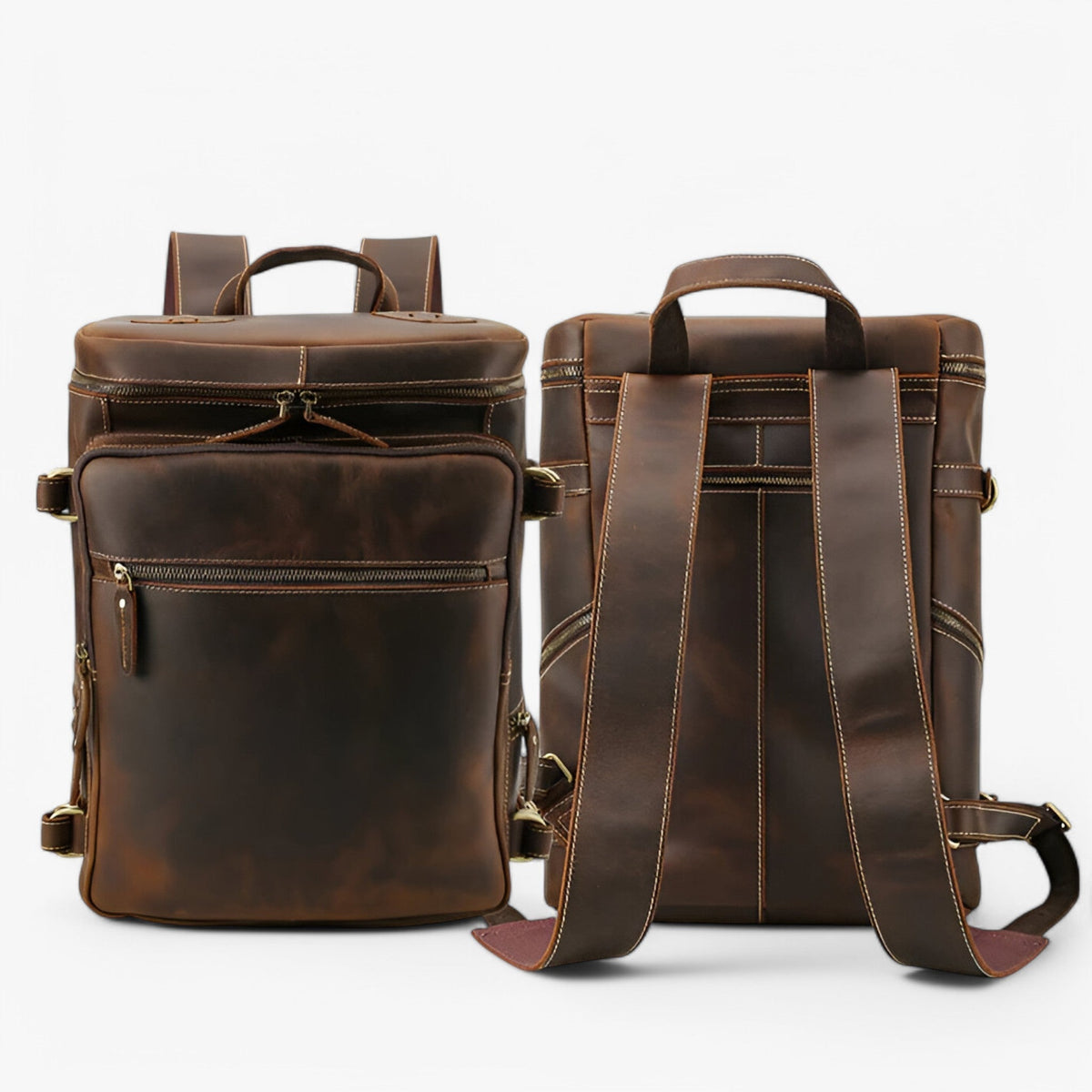 Luxury Full-Grain Leather Laptop Backpack with Padded Back