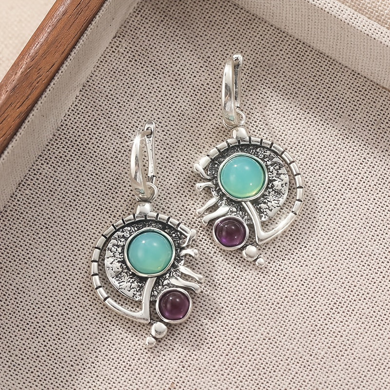 Bohemian Green Zirconia Silver-Plated Drop Earrings