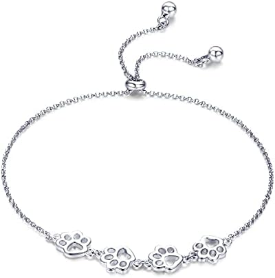 Adjustable 925 Sterling Paw Print Charm Bracelet