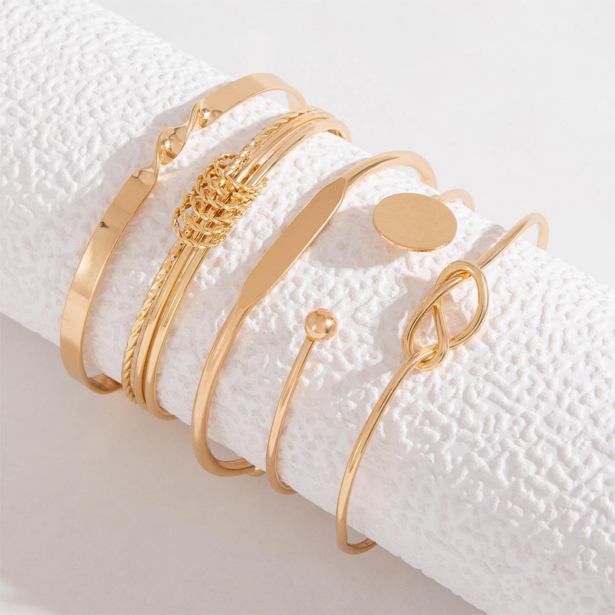 Five-Piece Round Smooth Metal Bangle Set