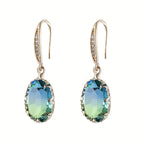 Vintage-Inspired Oval Green Crystal Drop Earrings