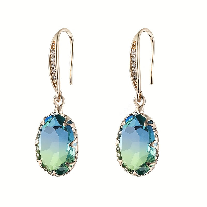 Vintage-Inspired Oval Green Crystal Drop Earrings