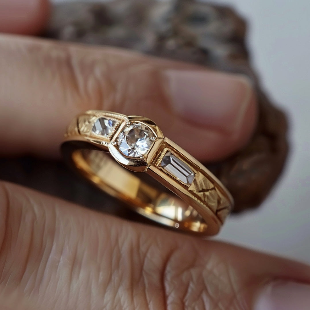 Goudkleurige bandring met ronde zirkonia in het midden