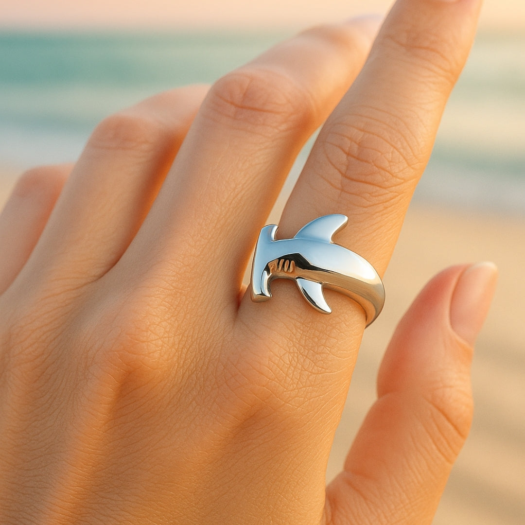Adjustable Hammerhead Shark Silver-Tone Ring