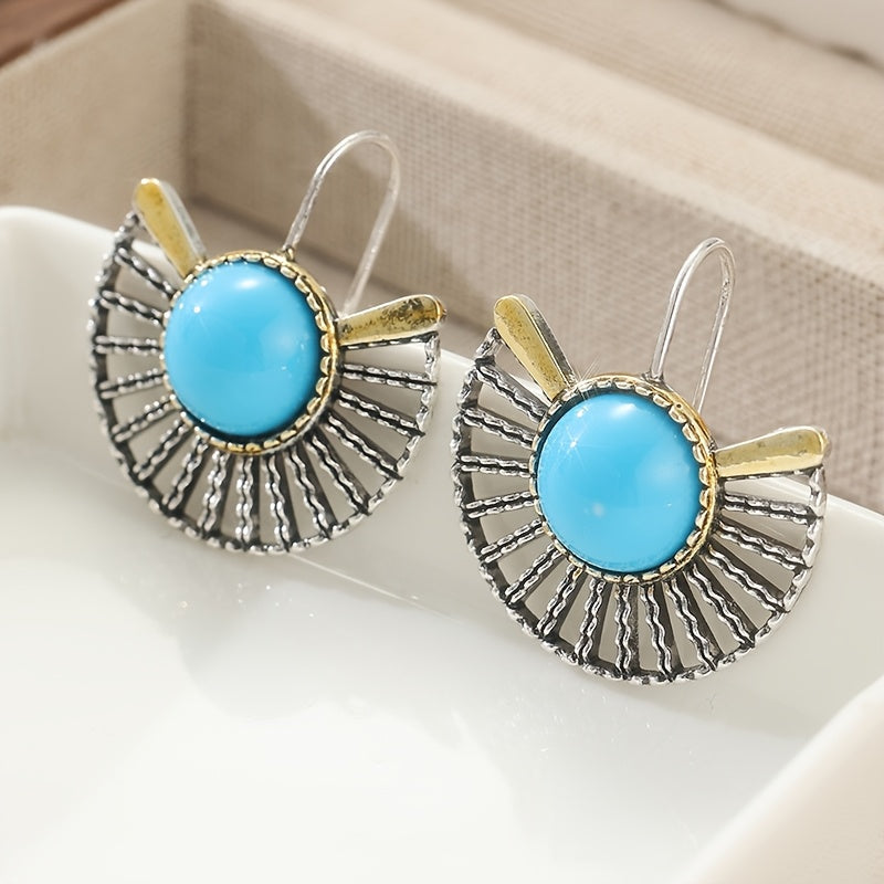 Bohemian Turquoise Fan-Shaped Hollow Hook Earrings