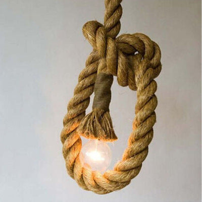 Hemp Rope Pendant Light – Rustic Woven Ceiling Lamp for Living Room & Dining Area