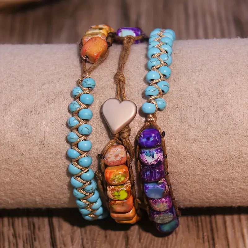 Rainbow Bead Wrap Bracelet with Gold-Tone Heart Charm