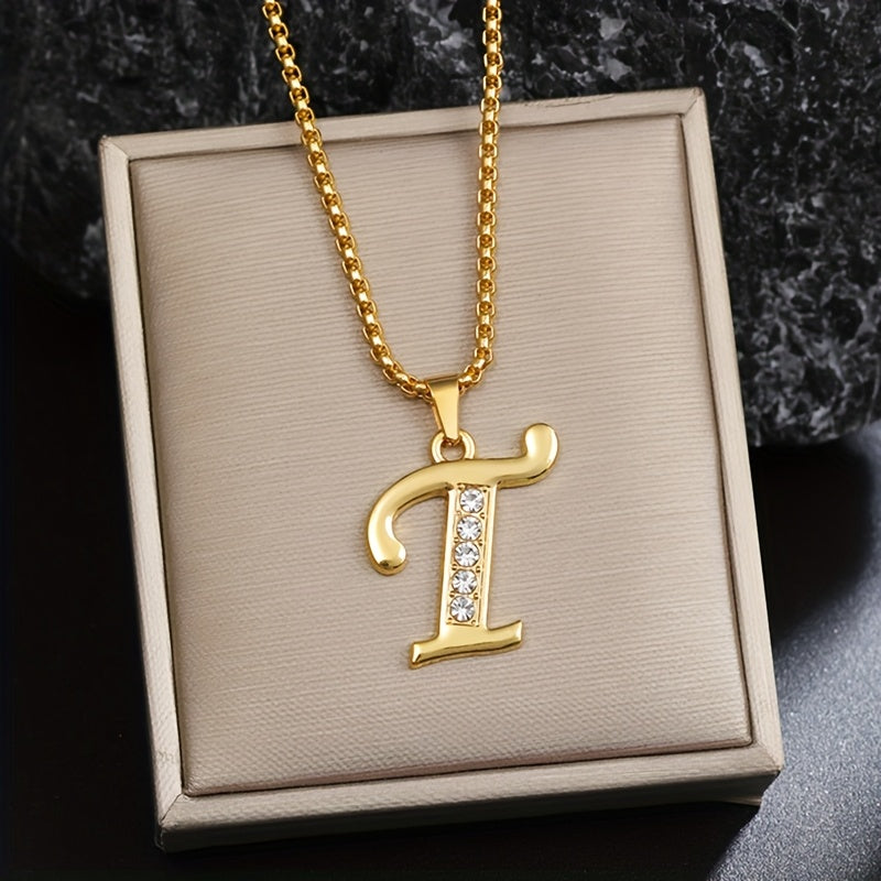 Crystal Accent Initial Necklace in Gold Tone