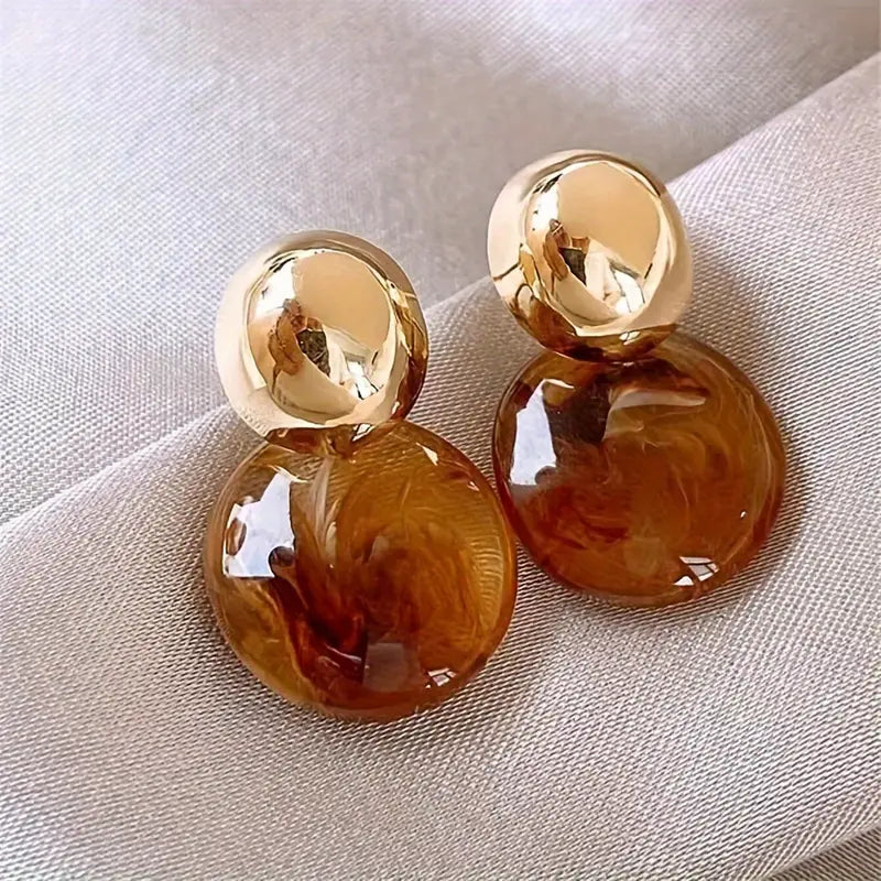 Amber-Look Drop Earrings in Gold Tone