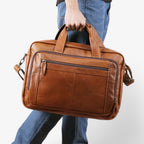 Handcrafted Full-Grain Leather Laptop Bag with Shoulder Strap