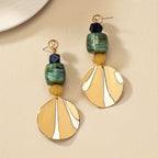 Shell Disc and Green Stone Statement Drop Earrings