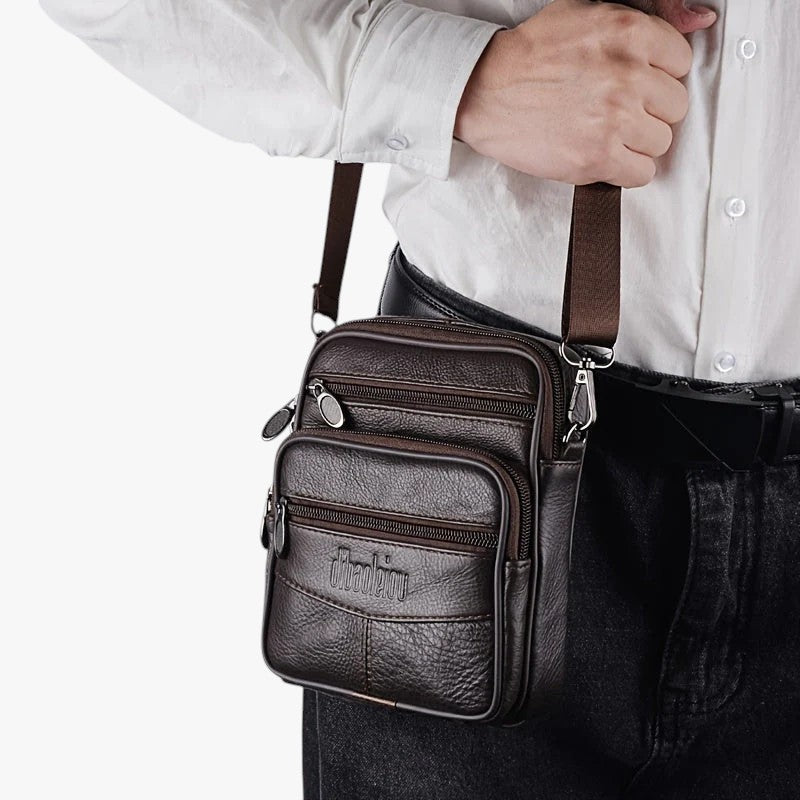 Men's Vertical Multifunctional Leather Crossbody Bag