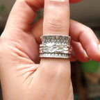Vintage-Style Boho Floral Wide Silver-Plated Ring