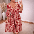 A-Line Three-Quarter Sleeve V-Neck Maxi Dress