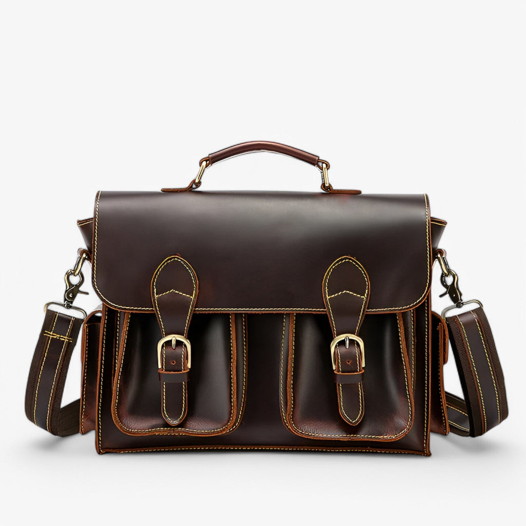 Retro Genuine Leather Laptop Briefcase for Work and Travel
