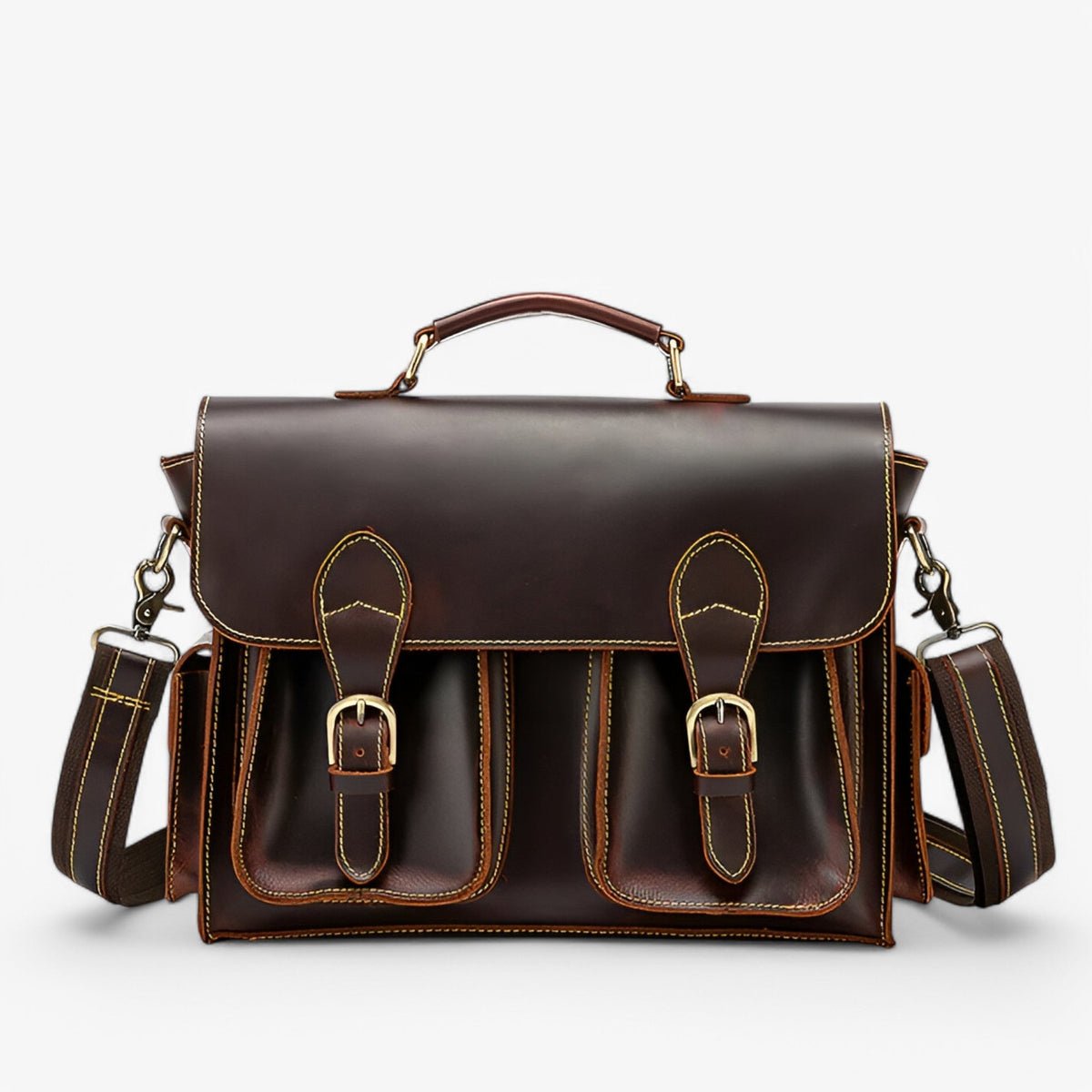 Retro Genuine Leather Laptop Briefcase for Work and Travel