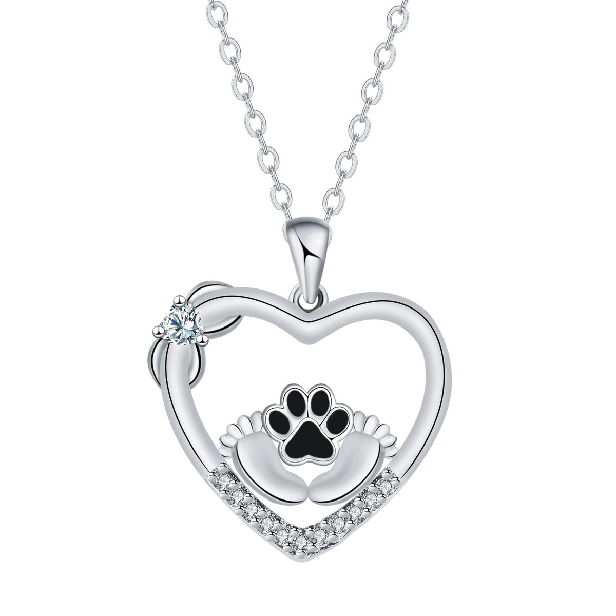 Ketting met hondenpootafdruk en zirkonia