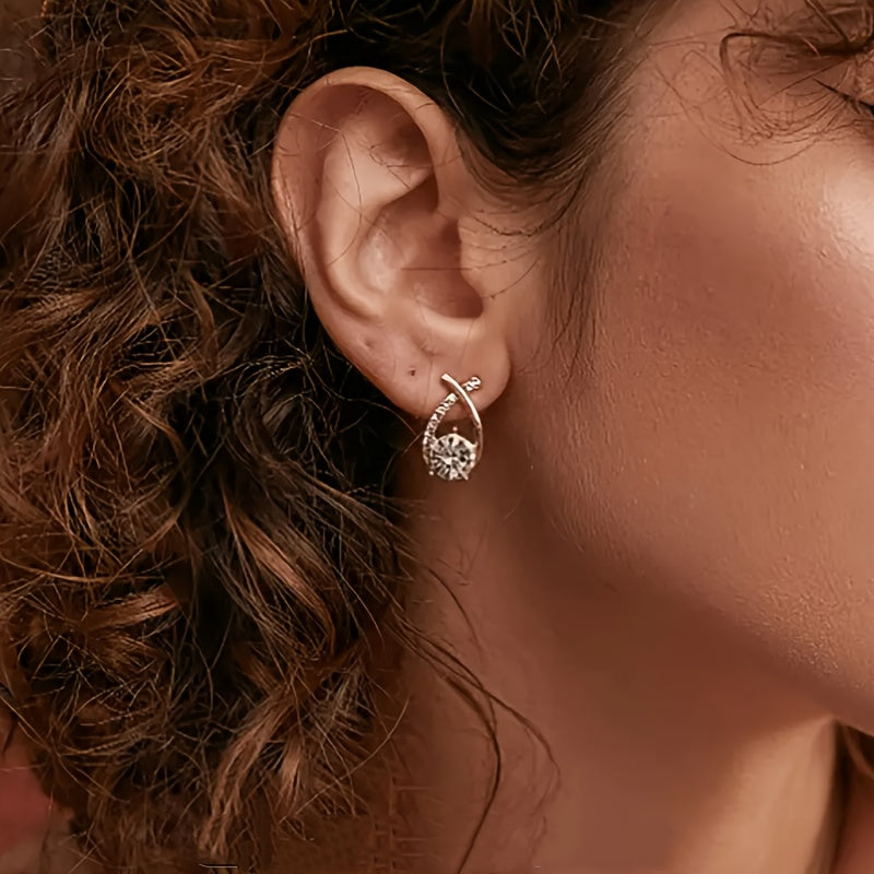 Gold-Tone Cross Zirconia Stud Earrings
