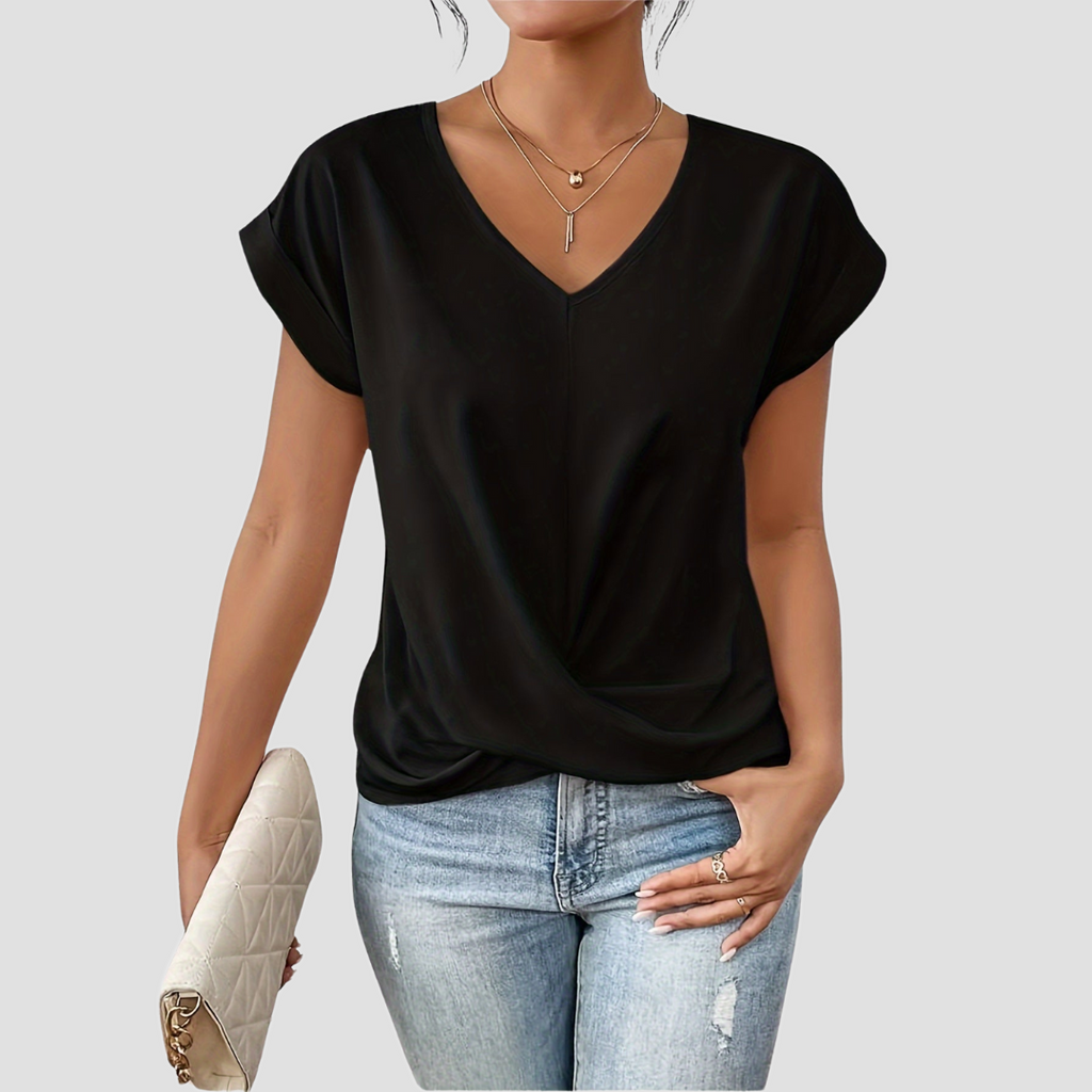V-Neck Twist-Front Blouse with Short Sleeves