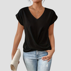 V-Neck Twist-Front Blouse with Short Sleeves