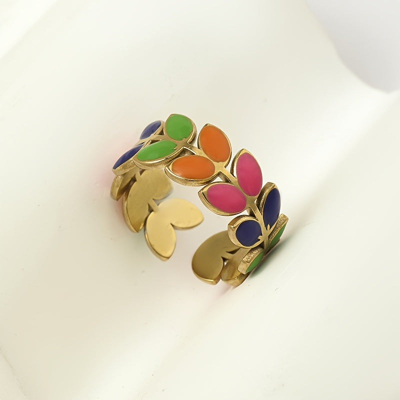 Boho Multicolour Leaf Band Ring