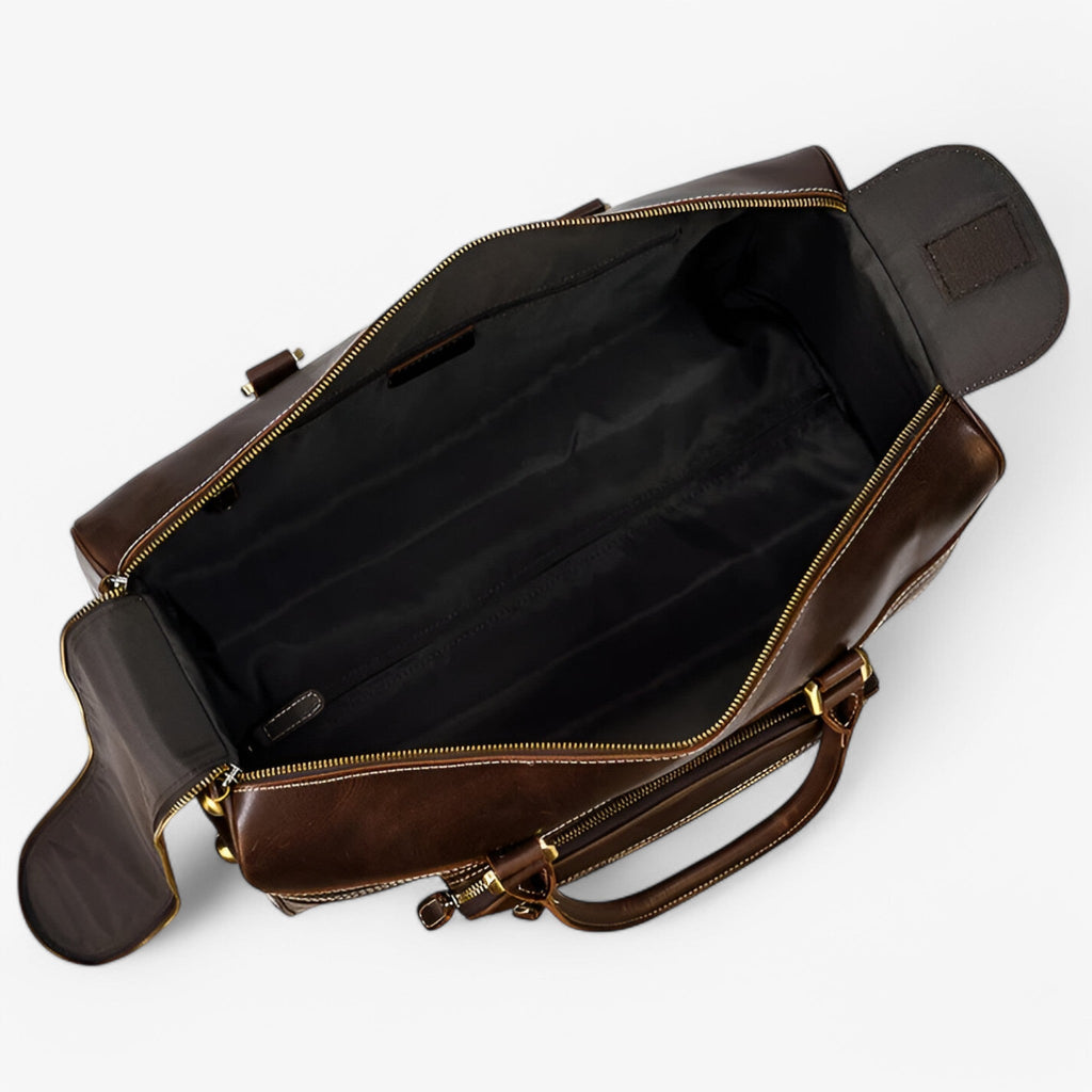 Genuine Leather Rolling Travel Trolley with Laptop Section