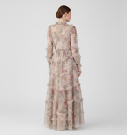 Floral Mock Neck Sheer Long Sleeve Maxi Dress