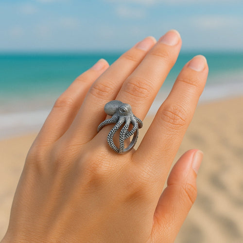 Adjustable Octopus Silver-Tone Ring