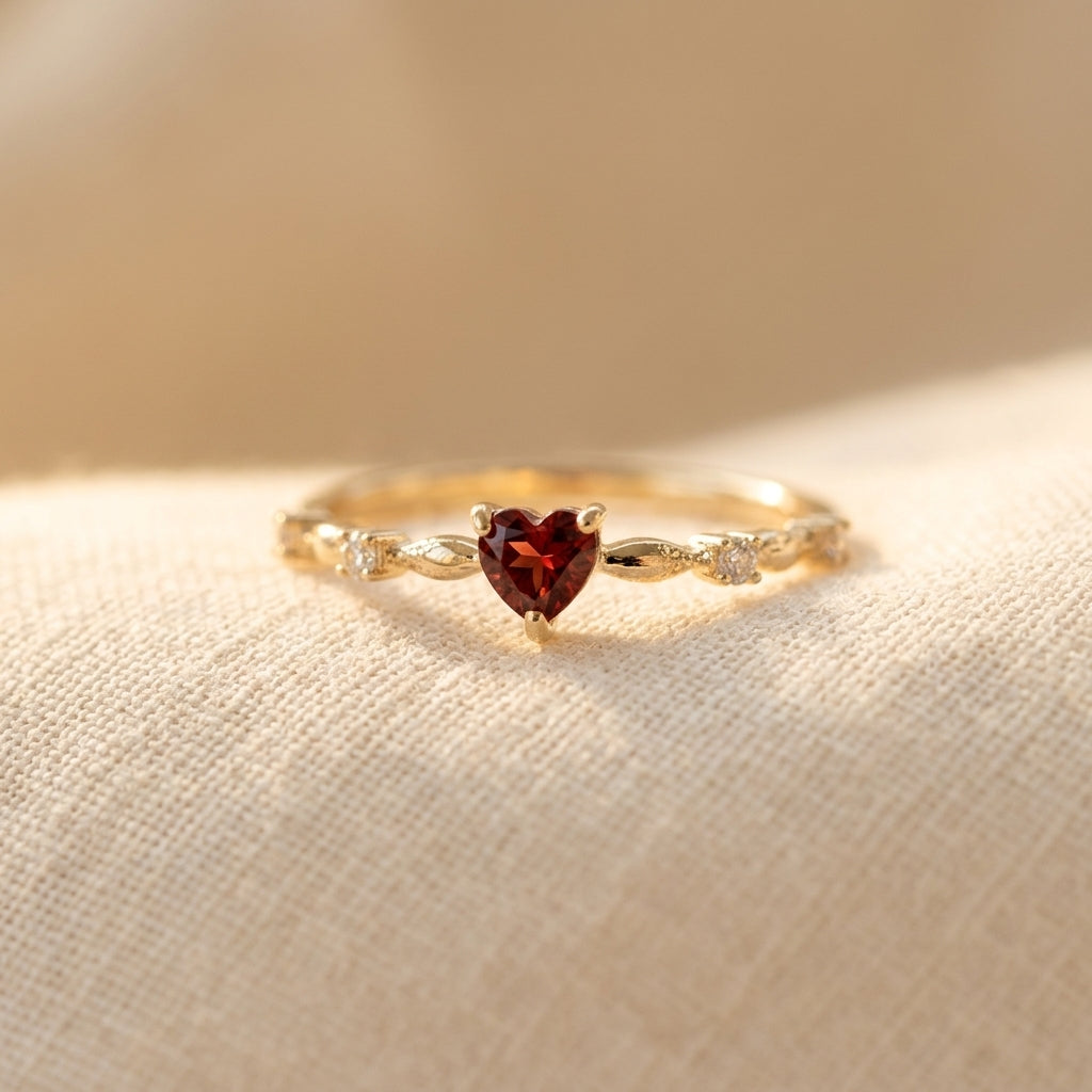 Vintage-Style Red Cubic Zirconia Sterling Silver Engagement-Style Ring