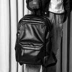 Men's Water-Repellent Black PU Backpack for Commuting