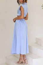 Midi Dress with Waist Cut Out and Practical Side Pockets