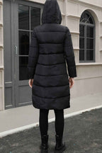 Hooded Longline Padded Jacket with Concealed Button Front